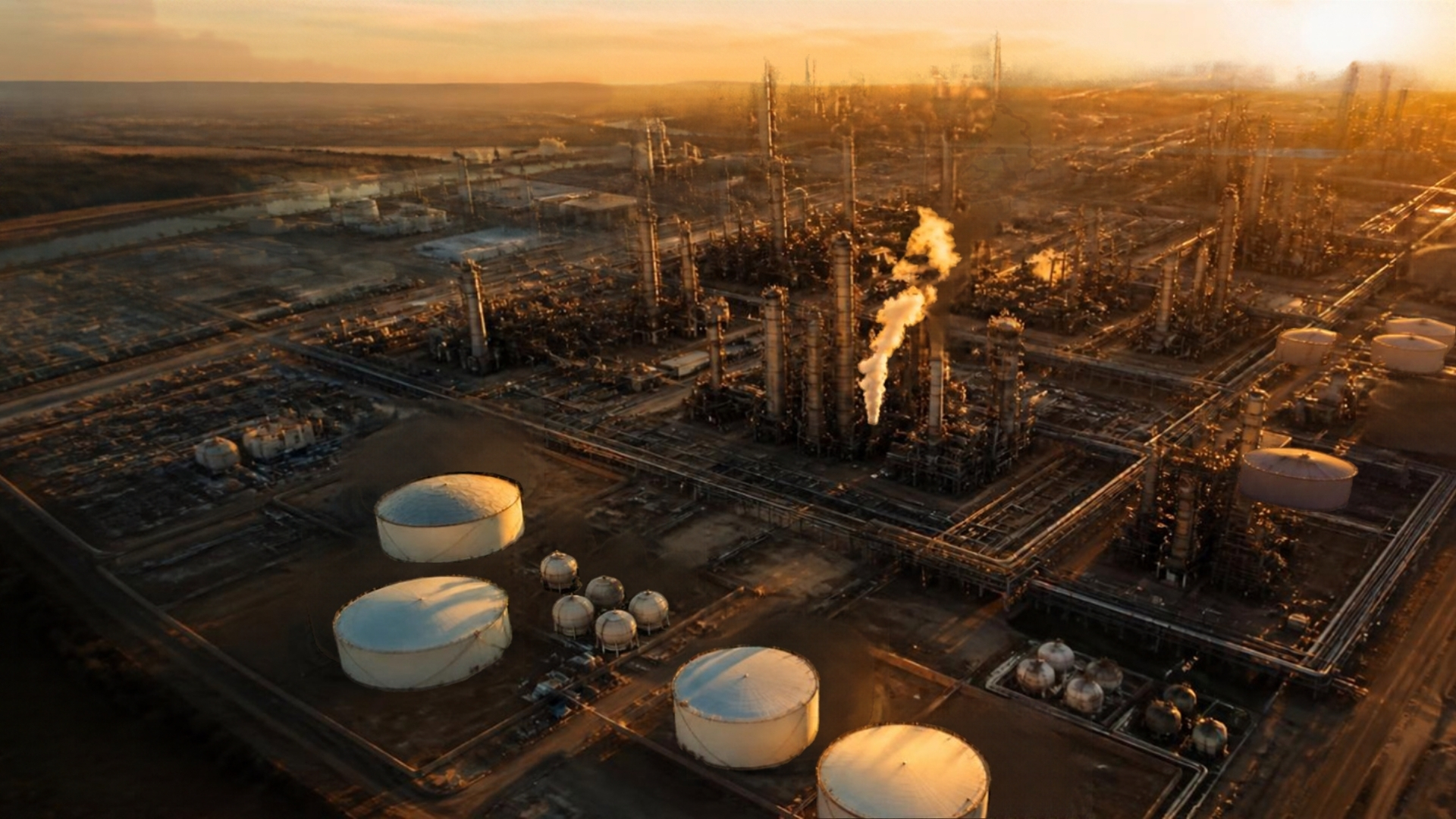 Oil refinery at golden hour &mdash; Trade Watch Issue 16